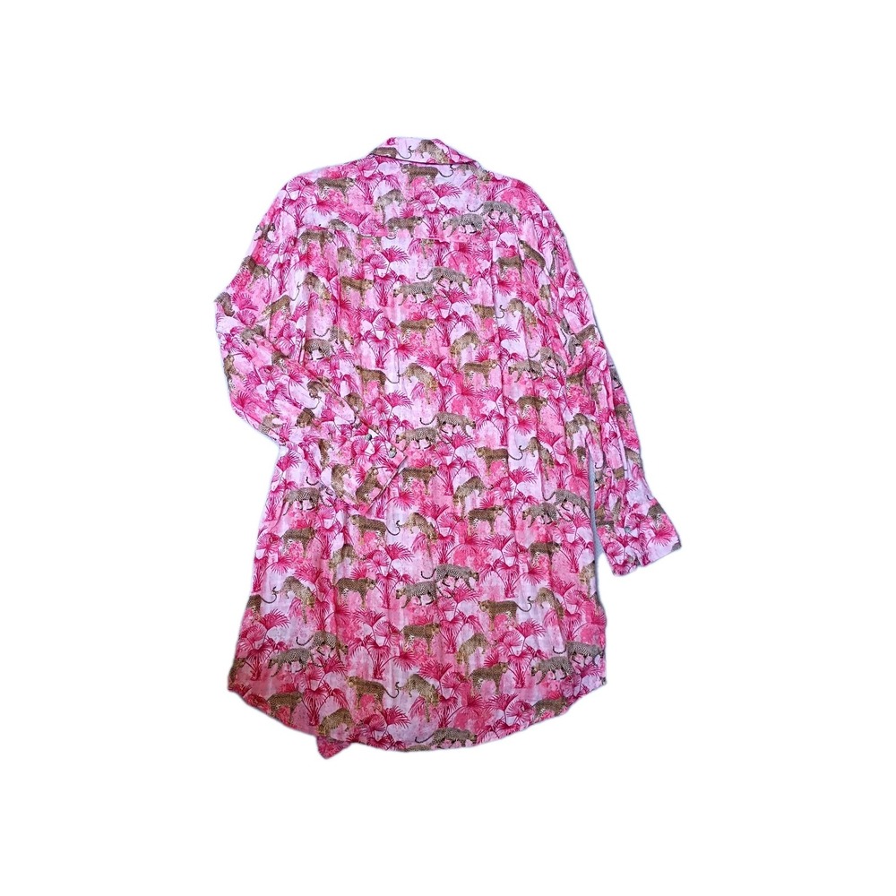 Beach Lunch Lounge Blouse Women M Animal Print Pink Fiesta Flowy Boho